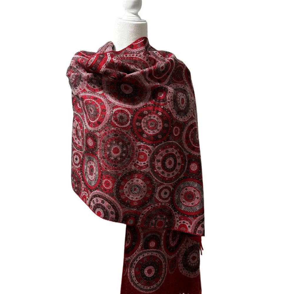 Luxury Uriah Baby Alpaca Wrap Shawl | Rich Red Pattern | Made in Peru - Picture 6 of 16